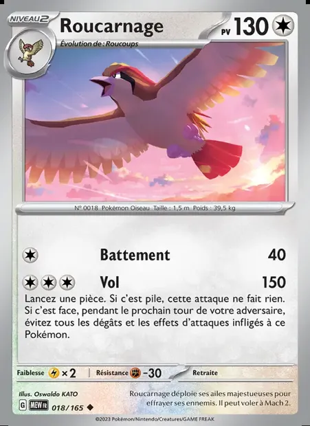 Roucarnage, carte Pokémon MEW 018 — extension 151