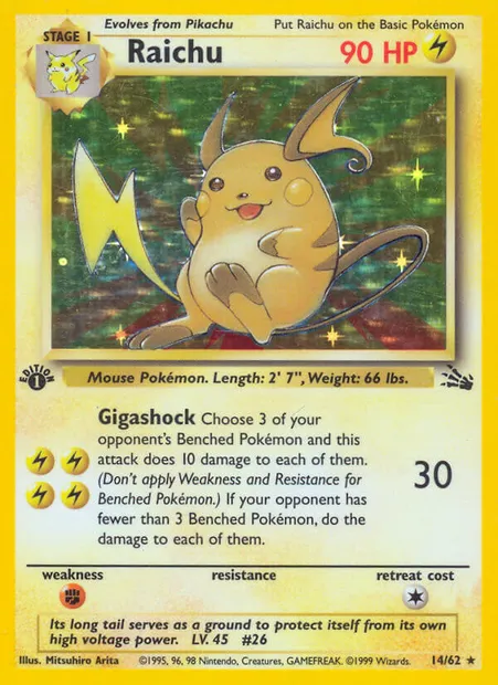 Raichu, Pokémon card FO 14 — Fossil set