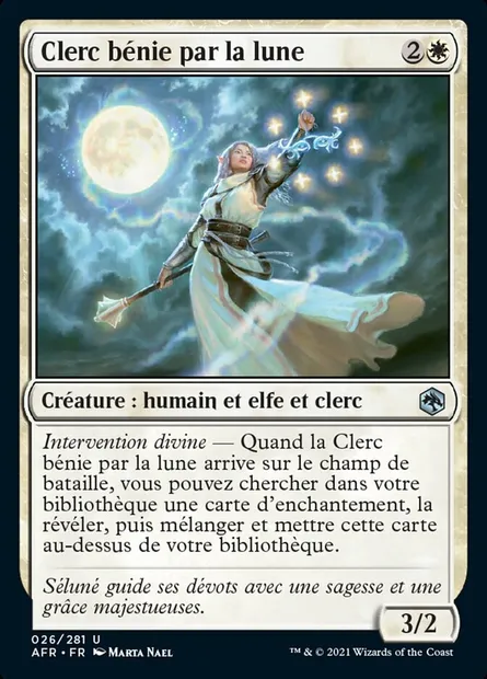 Clerc bénie par la lune, carte Magic AFR 26 — extension Forgotten Realms: Aventures dans les Royaumes Oubliés