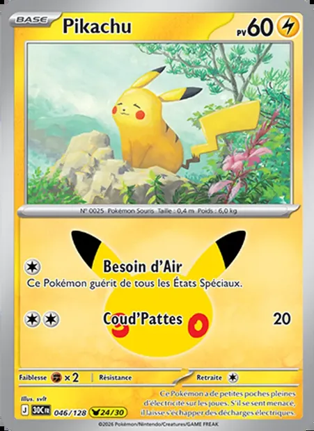 Pikachu, carte Pokémon 30C 046 — extension 30ᵉ Anniversaire
