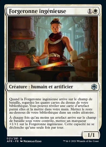Forgeronne ingénieuse, carte Magic AFR 21 — extension Forgotten Realms: Aventures dans les Royaumes Oubliés