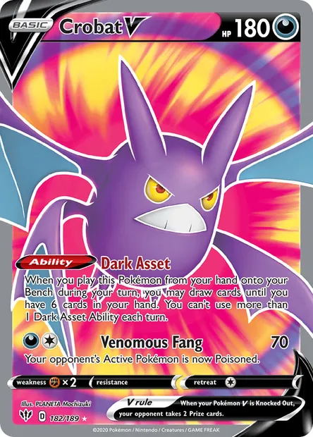 Crobat V, Pokémon card DAA 182 — Darkness Ablaze set