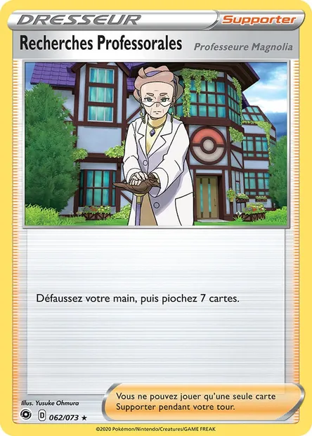 Recherches Professorales (Professeure Magnolia), carte Pokémon CPA 62 — extension La Voie du Maître