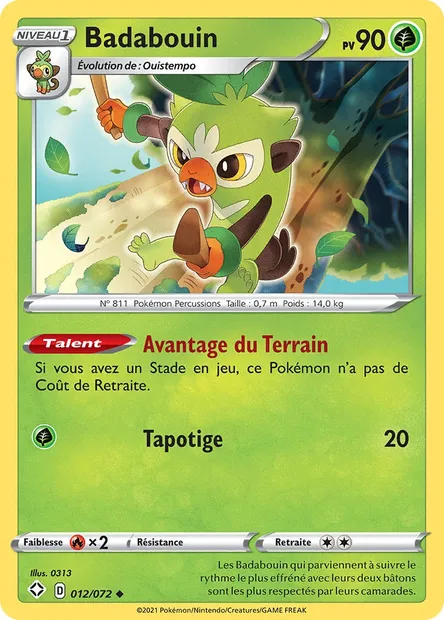 Badabouin, carte Pokémon SHF 12 — extension Destinées Radieuses