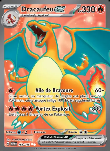 Dracaufeu-ex, carte Pokémon MEW 183 — extension 151