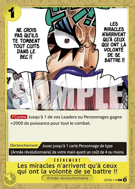 Les miracles n'arrivent qu'à ceux qui ont la volonté de se battre !!, carte One Piece OP09-116 — extension LES NOUVEAUX EMPEREURS