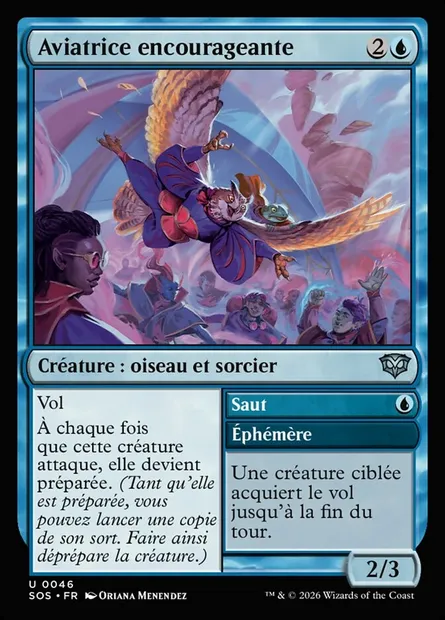 Aviatrice encourageante // Jump, carte Magic SOS 46 — extension Secrets of Strixhaven