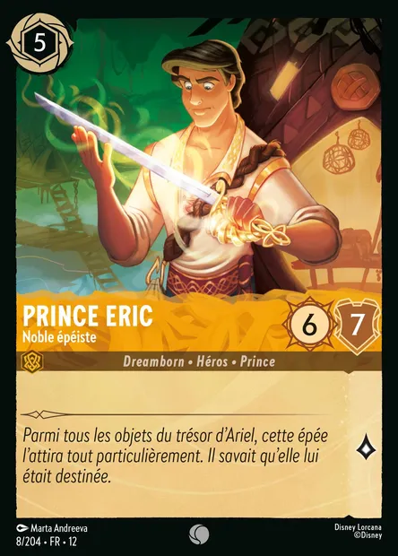 Prince Eric - Noble épéiste, carte Disney Lorcana CH12-008 — extension Contrées Inconnues