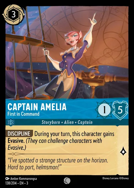Captain Amelia - First in Command, Disney Lorcana card CH3-138 — Into the Inklands set