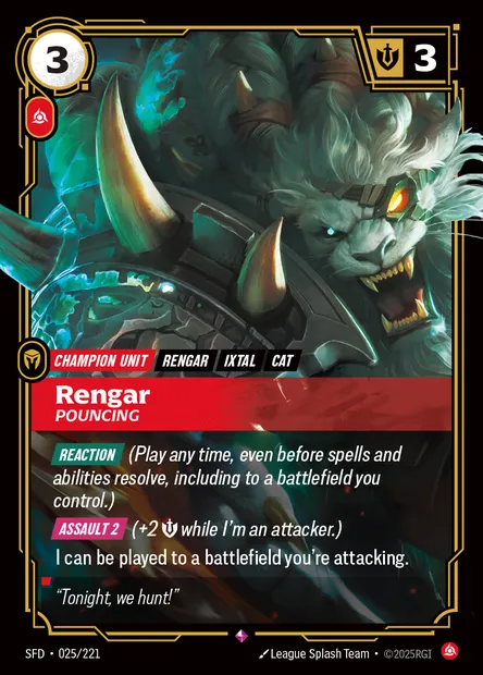 Rengar, carte Riftbound SFD 025 — extension Spiritforged
