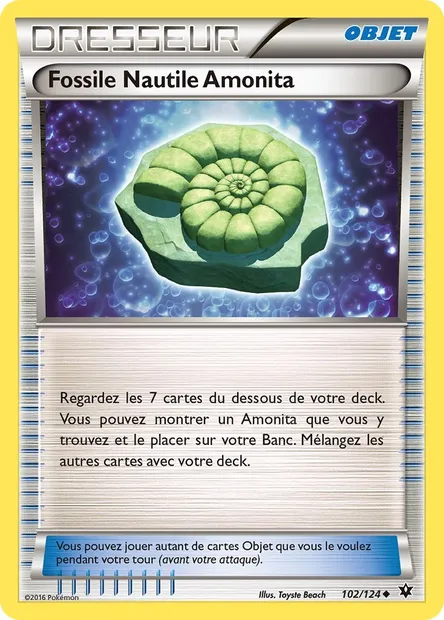 Fossile Nautile Amonita, carte Pokémon FCO 102 — extension Impact des Destins