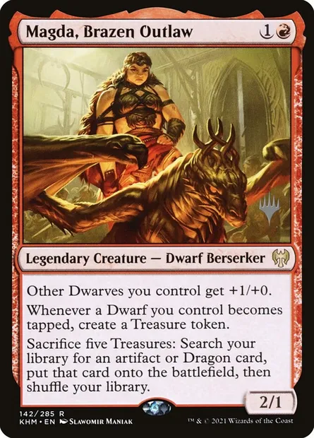 Magda, Brazen Outlaw, Magic card PKHM 142p — Kaldheim Promos set