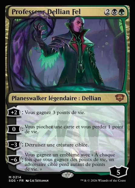 Professeur Dellian Fel, carte Magic SOS 214 — extension Secrets of Strixhaven