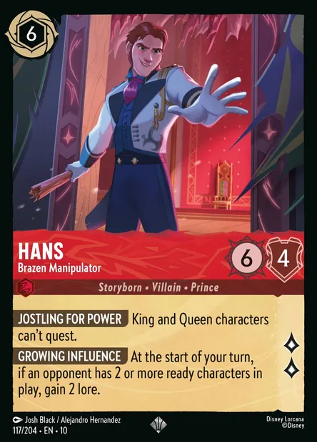 Hans - Brazen Manipulator, Disney Lorcana card CH10-117 — Whispers in the Well set
