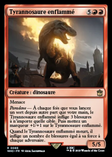 Tyrannosaure enflammé, carte Magic WHO 85 — extension Doctor Who