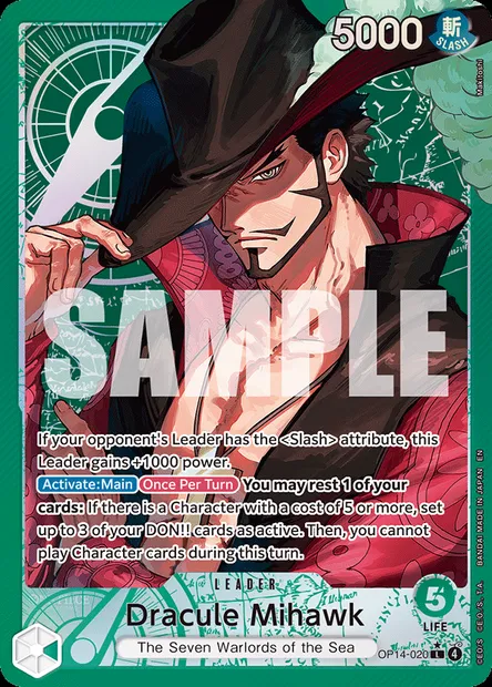 Dracule Mihawk, One Piece card OP14-020 — THE AZURE SEA’S SEVEN set