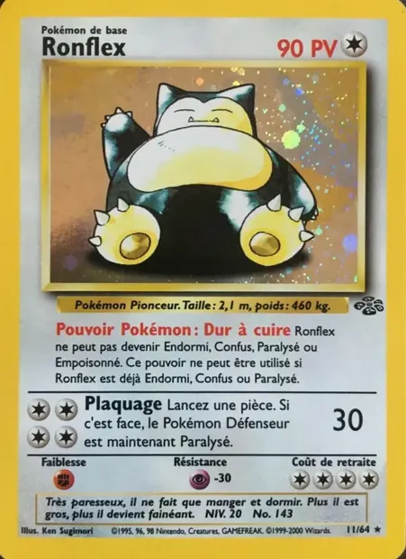 Ronflex, carte Pokémon JU 11 — extension Jungle