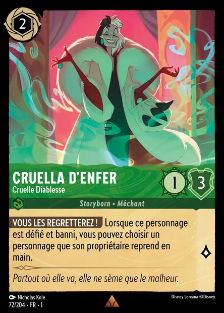 Cruella d'Enfer - Cruelle Diablesse, carte Disney Lorcana CH1-072 — extension Premier Chapitre