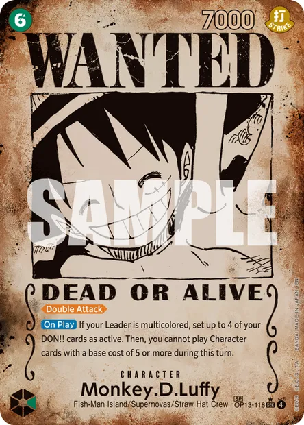 Monkey.D.Luffy, One Piece card OP13-118 — CARRYING ON HIS WILL set