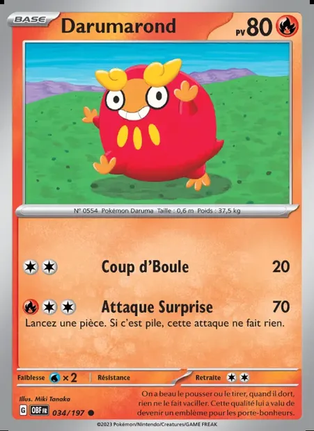 Darumarond, carte Pokémon OBF 034 — extension Flammes Obsidiennes