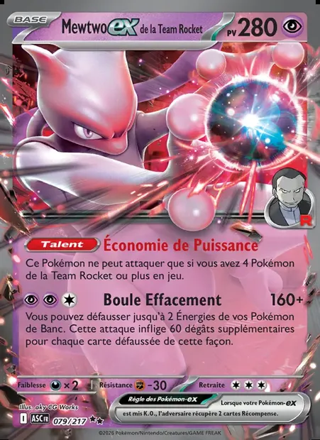 Mewtwo-ex de la Team Rocket, carte Pokémon ASC 079 — extension Héros Transcendants