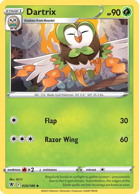 Dartrix, Pokémon card ASR 020 — Astral Radiance set