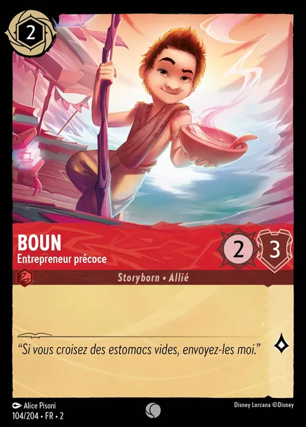 Boun - Entrepreneur précoce, carte Disney Lorcana CH2-104 — extension L'Ascension des Floodborn