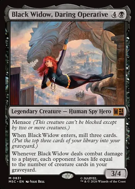 Black Widow, Daring Operative, Magic card MSC 831 — Marvel Super Heroes Commander set
