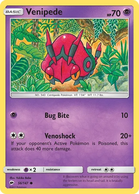 Venipede, Pokémon card BUS 56 — Burning Shadows set