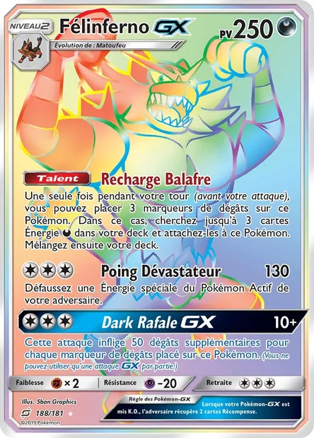 Félinferno GX, carte Pokémon TEU 188 — extension Duo de Choc