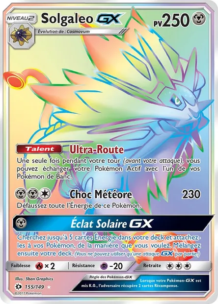 Solgaleo GX, carte Pokémon SUM 155 — extension Soleil et Lune