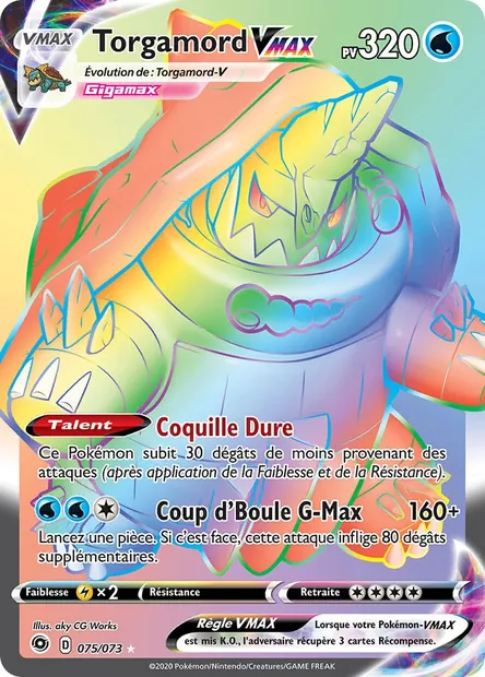 Torgamord VMAX, carte Pokémon CPA 75 — extension La Voie du Maître