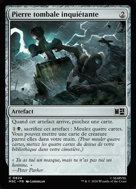 Pierre tombale inquiétante, carte Magic MSC 824 — extension Marvel Super Heroes Commander