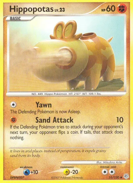 Hippopotas, carte Pokémon DP 51 — extension Diamant & Perle