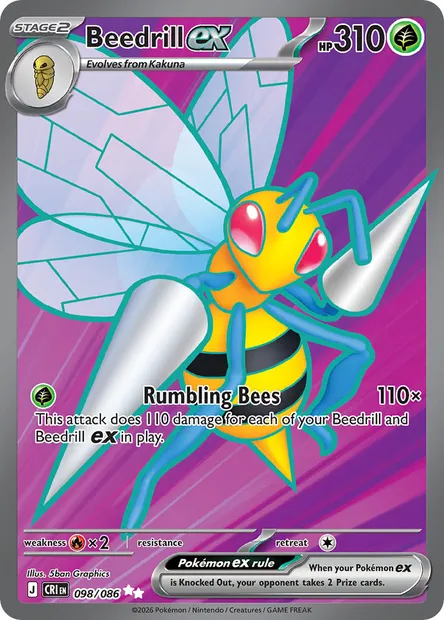 Beedrill ex, Pokémon card CRI 098 — Chaos Rising set