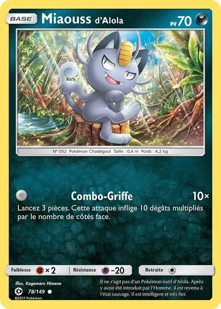 Miaouss d’Alola, carte Pokémon SUM 78 — extension Soleil et Lune