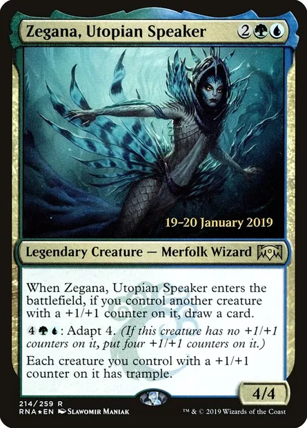 Zegana, Utopian Speaker, Magic card PRNA 214s — Ravnica Allegiance Promos set