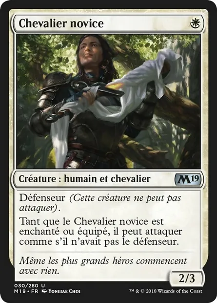 Chevalier novice, carte Magic M19 30 — extension Core Set 2019