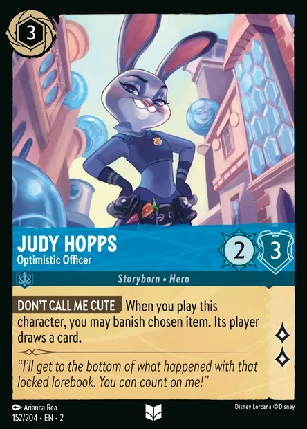 Judy Hopps - Optimistic Officer, Disney Lorcana card CH2-152 — Rise of the Floodborn set