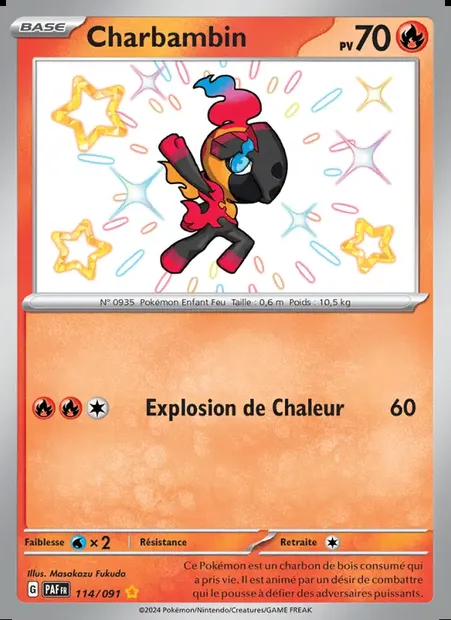 Charbambin, carte Pokémon PAF 114 — extension Destinées de Paldea