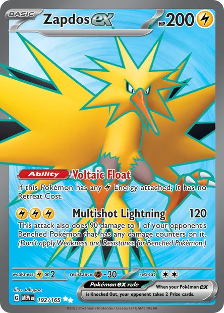 Zapdos ex, Pokémon card MEW 192 — 151 set