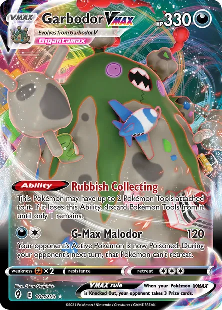 Garbodor VMAX, Pokémon card EVS 101 — Evolving Skies set
