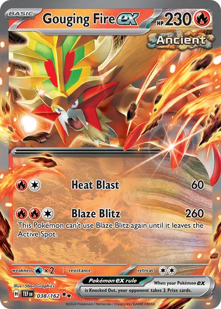Gouging Fire ex, Pokémon card TEF 038 — Temporal Forces set