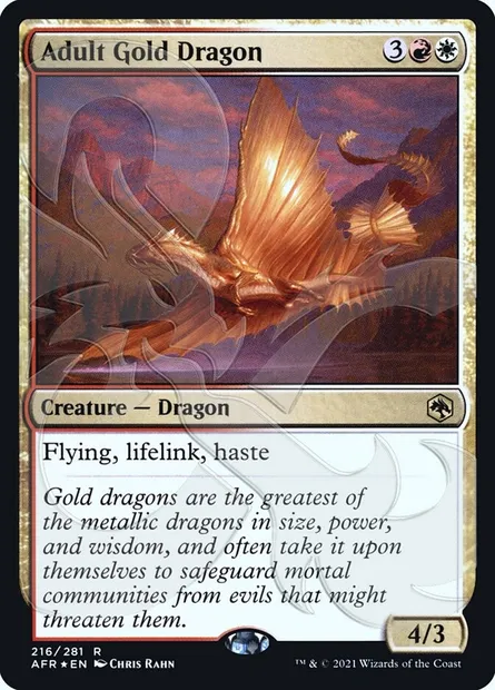 Dragon d'or adulte, carte Magic PAFR 216a — extension Adventures in the Forgotten Realms Promos