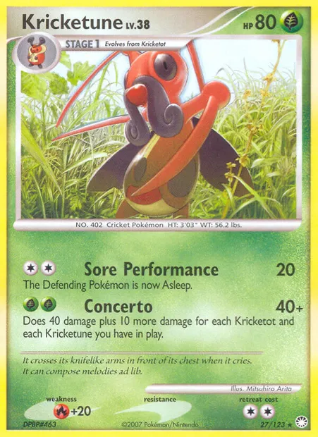 Kricketune, Pokémon card MT 27 — Mysterious Treasures set