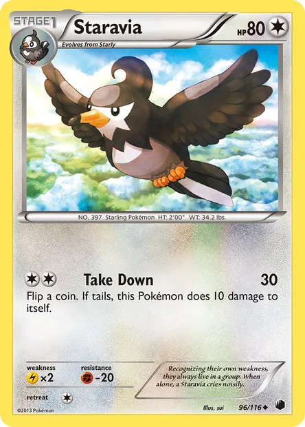 Staravia, Pokémon card PLF 96 — Plasma Freeze set