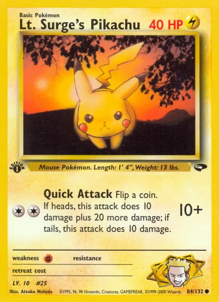 Lt. Surge's Pikachu, carte Pokémon GC 84 — extension Gym Challenge