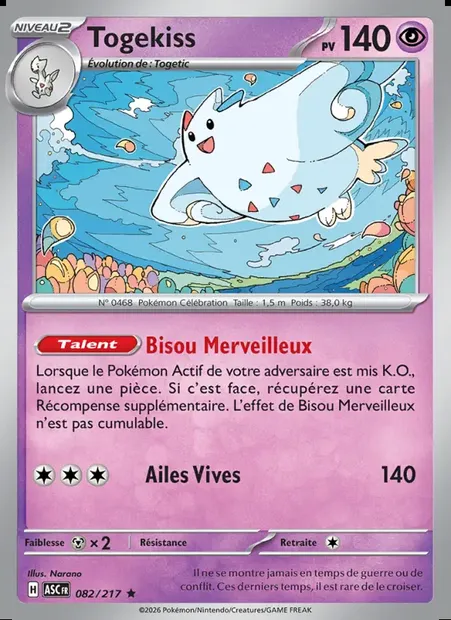 Togekiss, carte Pokémon ASC 082 — extension Héros Transcendants