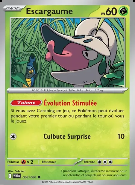 Escargaume, carte Pokémon WHT 008 — extension Flamme Blanche