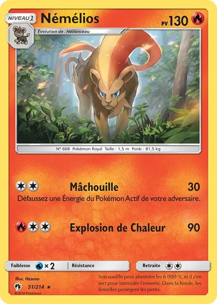 Némélios, carte Pokémon LOT 51 — extension Tonnerre Perdu